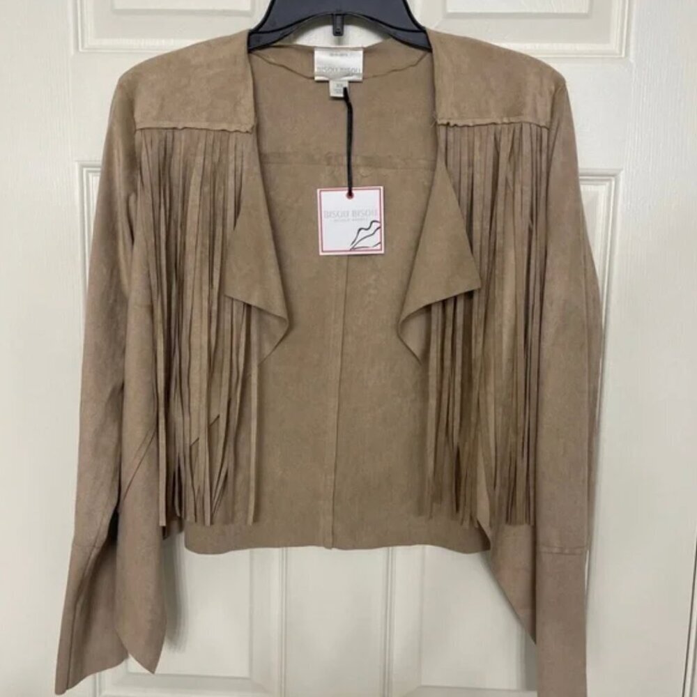 Bisou Bisou Tan Faux Suede Fringe Women’s Jacket Size XS
